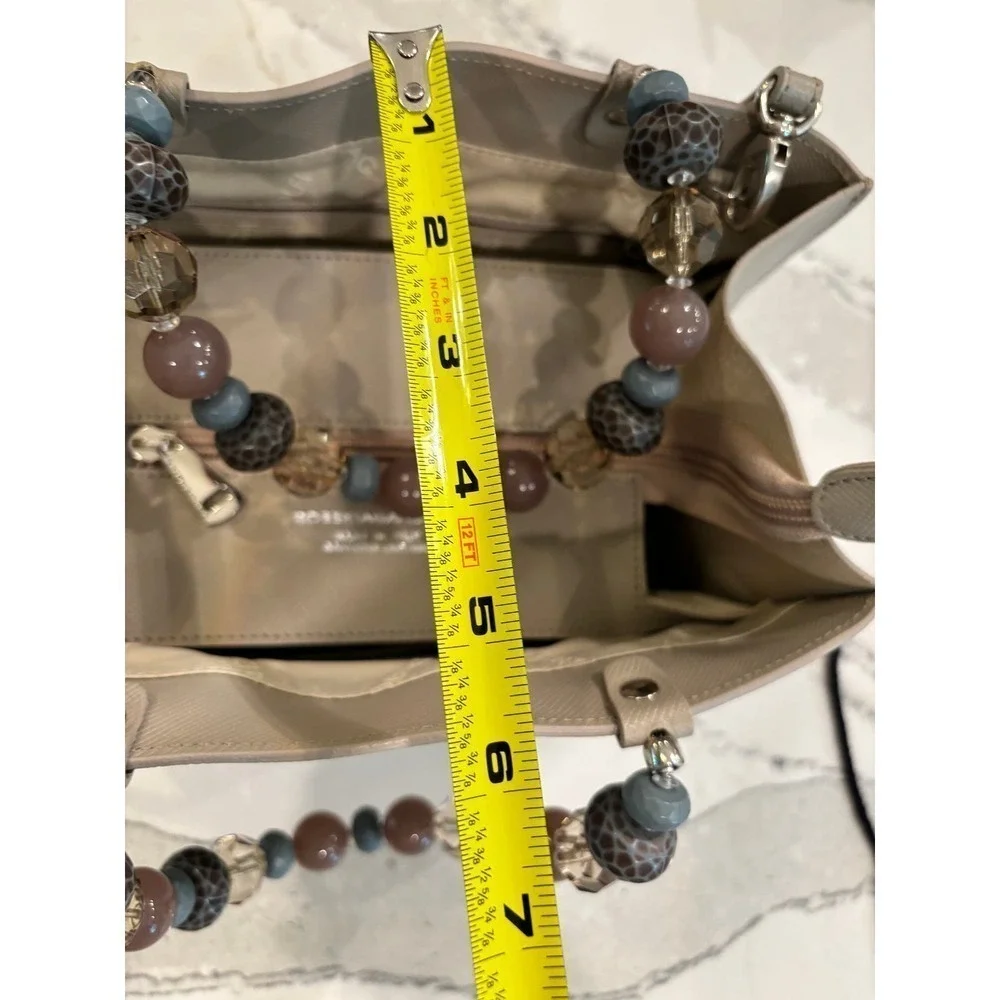 Roberta Gandolfi Taupe Leather Handbag with Beaded Handle